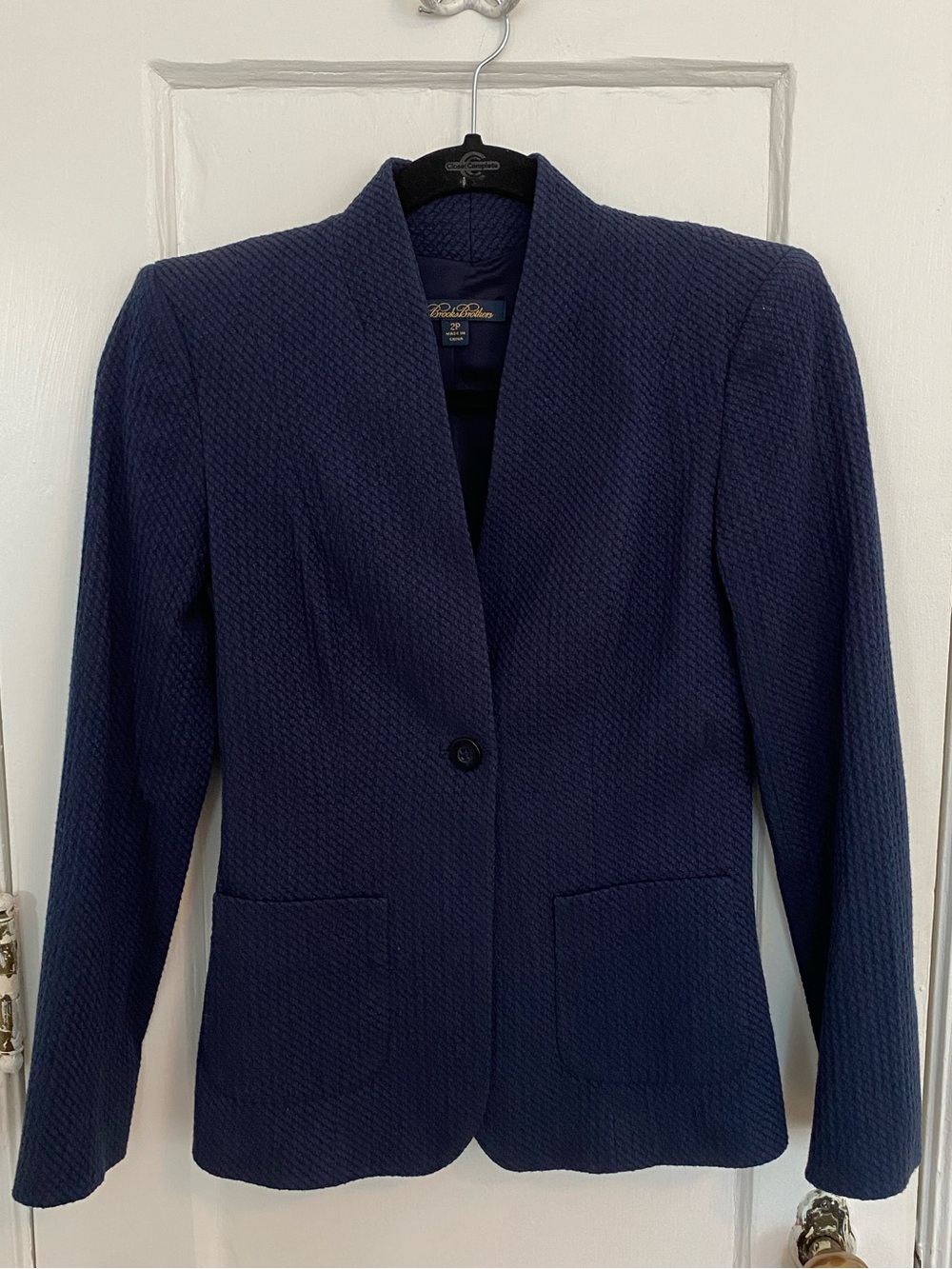 Brooks Brothers 2P Petite Navy Textured Stretch Cotton Peplum Blazer